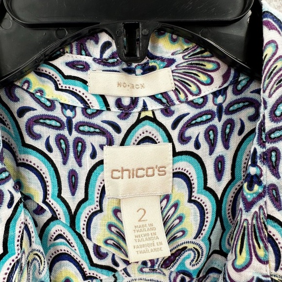 Chicos Shirt Womens 2 (LARGE) No-Iron 100% Linen Button-Up 3/4 Sleeve EUC - Picture 12 of 15